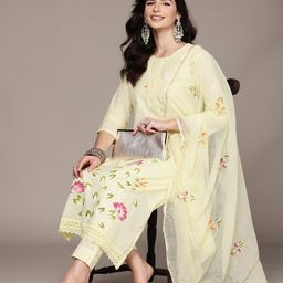 Readiprint Floral Printed Pure Cotton Kurta with Palazzos & With Dupatta-picture-1