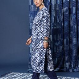 Taavi Indigo Geometric Printed Regular Kurta With Trousers & With Dupatta image 2