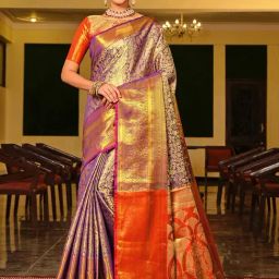 JUST FASHION Purple Silk Woven Saree With Unstitched Blouse-picture-21