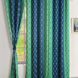 Swayam Blue Ethnic PNP Blackout Eyelet Door Curtain - Single Piece (7 Ft)-60