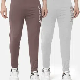 Bullmer Taupe & Grey Melange Cotton Slim Fit Printed Sports Trackpants- Pack Of 2-picture-43