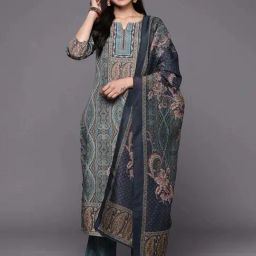 Libas Blue Printed Kurta Pant Set With Dupatta-image-6