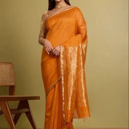 Taneira Orange Woven Saree With Unstitched Blouse-picture-43
