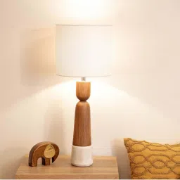 ellementry Famme Natural Brown Mango Wood Table Lamp with Shade - Set of 1 image 1