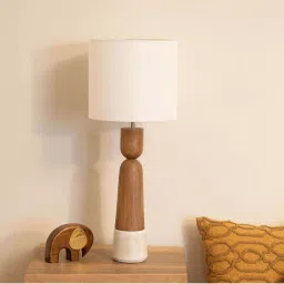 ellementry Famme Natural Brown Mango Wood Table Lamp with Shade - Set of 1 image 2
