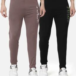 Bullmer Taupe & Black Cotton Slim Fit Printed Sports Trackpants- Pack Of 2-image-25