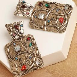Sohi Gold Plated Designer Stone Party Drop Earrings-46