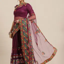 DIVASTRI Ethnic Motifs Embroidered Net Saree-picture-17