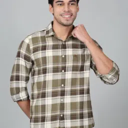 Cantabil Green Cotton Regular Fit Checks Shirt-image-78