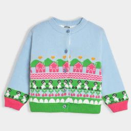 MiArcus Girls Blue & Green Printed Full Sleeves Cardigan-57