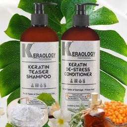 Keraology Keratin Teaser Shampoo & Keratin De-Stress Conditioner - 500 ml Each-24