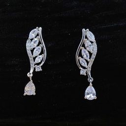 JYONA Silver-Plated American Diamond & CZ Studded Contemporary Drop Earrings-image-57