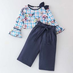 CrayonFlakes Girls Floral Printed Round Neck Long Sleeves Top with Palazzos-image-79