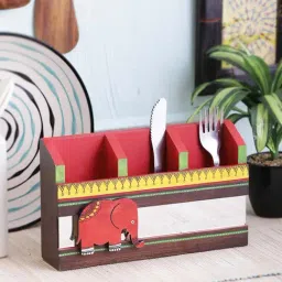 VarEesha VACKW Red & Brown Sheesham Wood Cutlery Holder - Set of 1-40