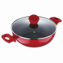 Bergner Bellini Plus Red Pressed Aluminium Kadai with Lid (28 cm, 4500 ml) - Set of 1-47