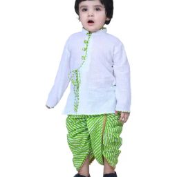 BownBee Kids White Cotton Striped Kurta & Dhoti-image-23