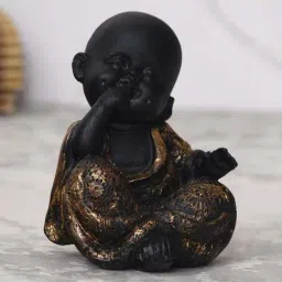 eCraftIndia Decorative Smiling Monk Buddha - Gold-10