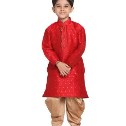 VASTRAMAY Kids Maroon & Rose Gold Self Pattern Kurta Set-image-76