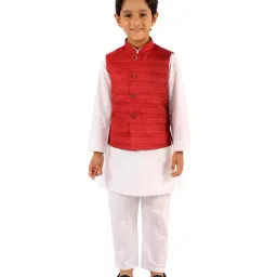 VASTRAMAY Kids Maroon & White Textured Kurta Set-image-85