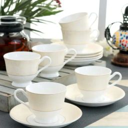 Clay Craft Yellow & White Ceramic 210 ML Cup Set (6 Cups & 6 Saucers)-image-17