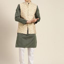 SOJANYA Ethnic Motifs Regular Kurta With Churidar With Nehru Jacket image 1