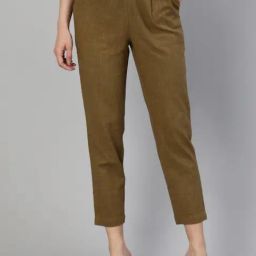 Jaipur Kurti Olive Straight Fit Pleated Pants-image-35