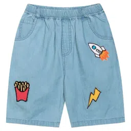 Budding Bees Kids Blue Embroidered Shorts-picture-27