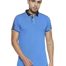 Basics Blue Slim Fit Striped Polo T-Shirt-image-29