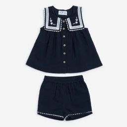 HOP Baby by Westside Navy Seersucker Textured Cotton Top and Shorts Set-image-54