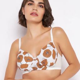 Clovia White & Brown Floral Full Coverage T-Shirt Bra-image-54