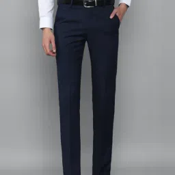 Louis Philippe Navy Blue Slim Fit Checks Trousers-image-91