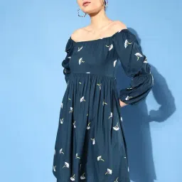 Miss Chase Teal Floral Print Skater Dress-image-68