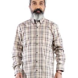 Burnt Umber Beige Regular Fit Check Shirt-image-36