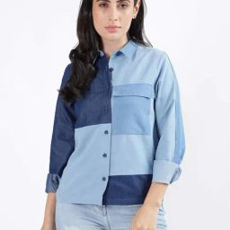 Iconic Blue Cotton Color-Block Shirt-image-41