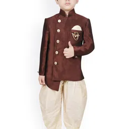 SG YUVRAJ Boys Brown & Beige Solid Sherwani Set-image-63