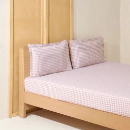 Westside Home Pink Checkered Double Bed Fitted Sheet and Pillowcase Set-image-70