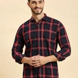 HJ HASASI Navy Slim Fit Check Cotton Shirt-image-79