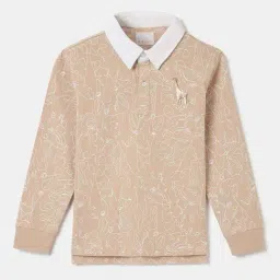 Blue Giraffe Boys Beige Cotton Printed Full Sleeves Tshirt-image-40