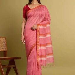 Taneira Pink Woven Saree With Unstitched Blouse-picture-28