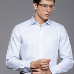 Louis Philippe Permapress Men Blue Classic Textured Opaque Self Design Pure Cotton Wrinkle Free Formal Shirt-image-5