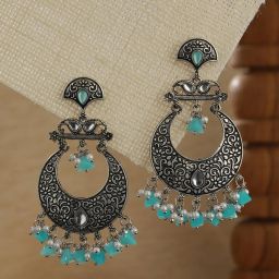 Aatmana Oxidized Stone Studded Blue Chand Bali Earrings for Women image 1