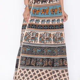 SOUNDARYA Women Beige & Black Printed Wrap Around Maxi Skirt-image-45