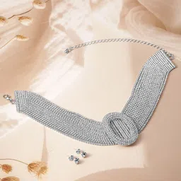 Rubans Rhodium-Plated CZ Studded Jewellery Set-10