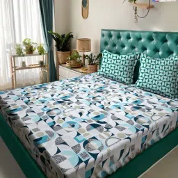 Klotthe Multicolor 300 TC Polycotton Double Book Fold Bedsheet with 2 Pillow Covers-picture-3