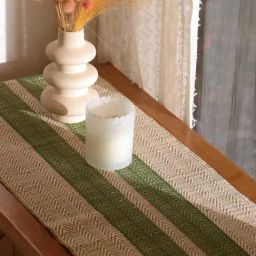 Peepul Tree Olive Green Natural Plant Threads Woven Table Runner image 2