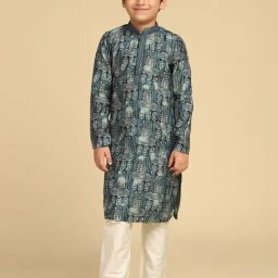 Kisah Kids Turquoise Printed KurtaSets-picture-17