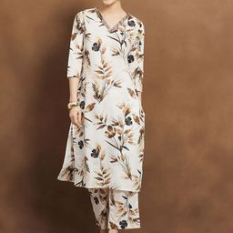 Melange by Lifestyle Women Floral Printed Cotton Kurta with Trousers-picture-34