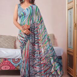 Satrani Grey Printed Saree With Unstitched Blouse-picture-18