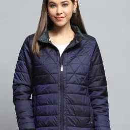 Monte Carlo Women's Navy Blue Self Design Mock Neck Full Sleeve Jacket-picture-14