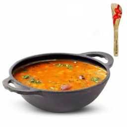 The Indus Valley Black Cast Iron Gas Compatible Kadai With Free Wooden Flip (2.2 L)-image-29